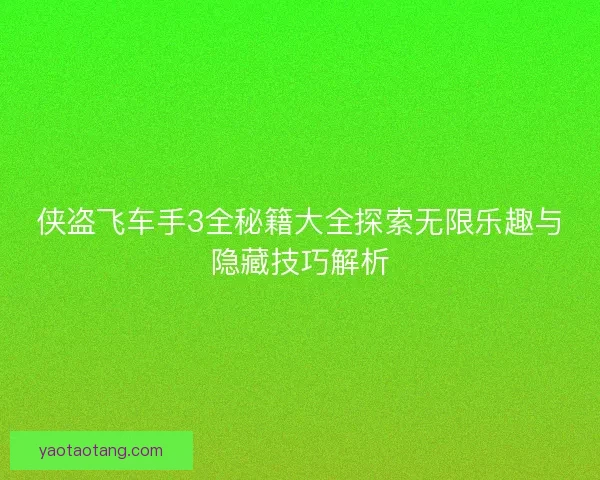 侠盗飞车手3全秘籍大全探索无限乐趣与隐藏技巧解析