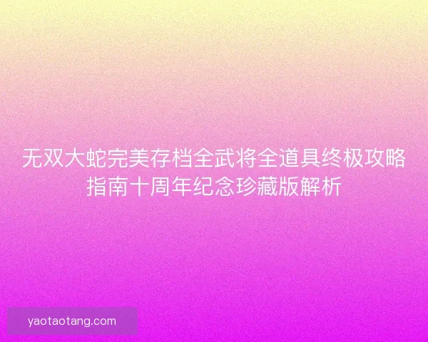 无双大蛇完美存档全武将全道具终极攻略指南十周年纪念珍藏版解析